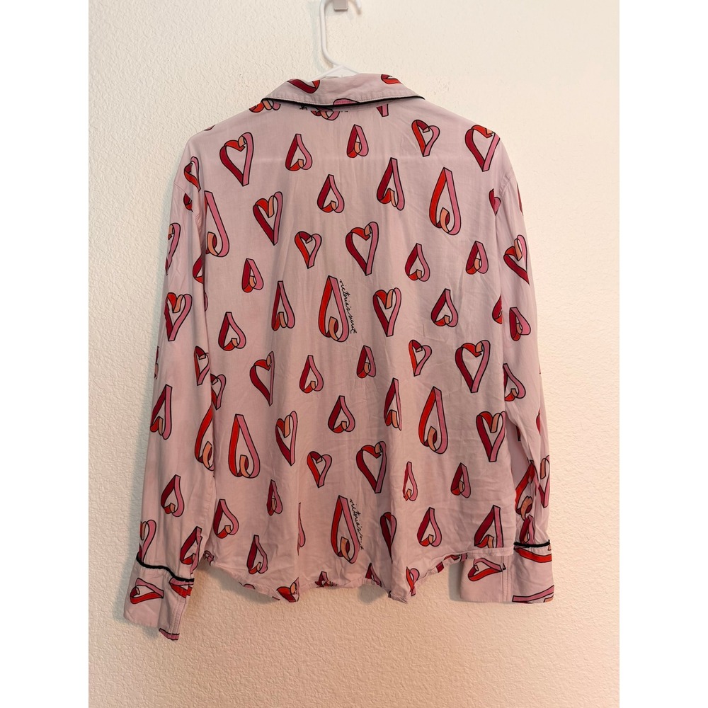 Victorias Secret Pink Heart Print Pajama Set Cotton Viscose Long Sleeve Pants M - Picture 5 of 10